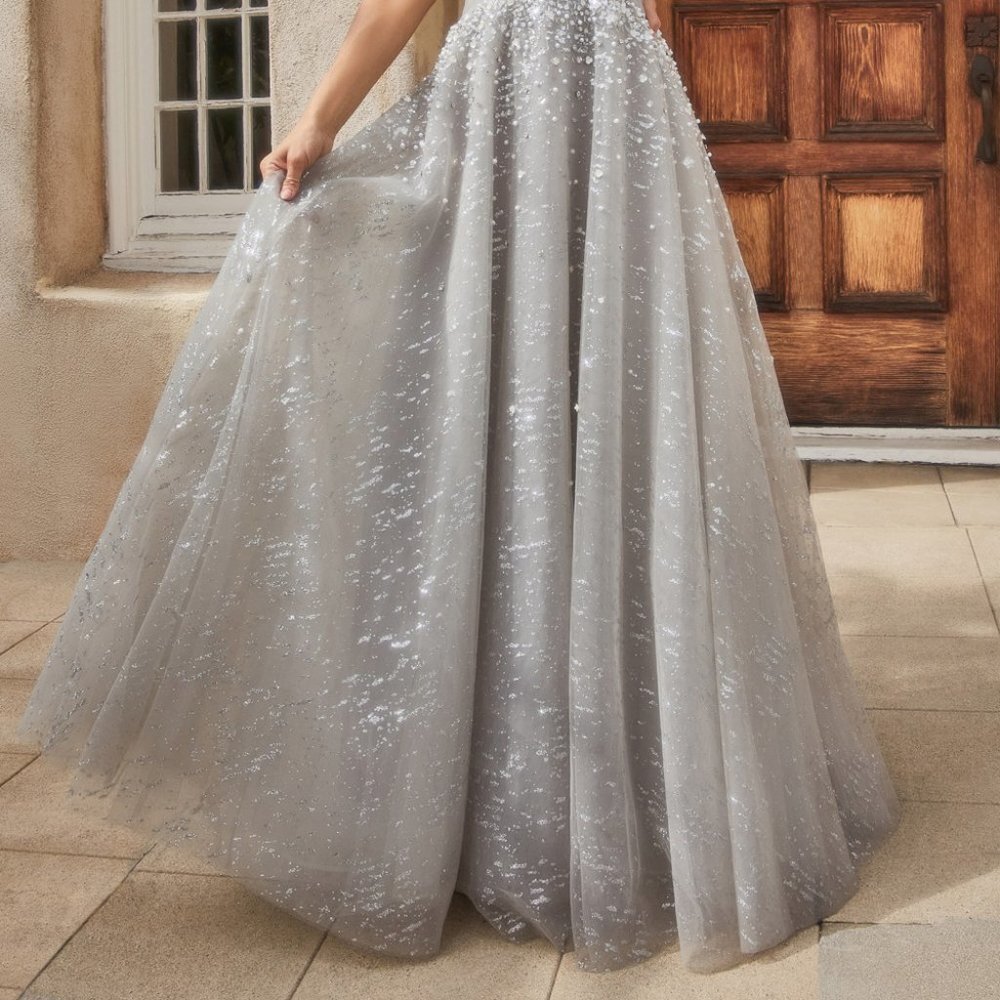 NEW LONG A-LINE OFF THE SHOULDER SLEEVELESS DRESS WITH CRYSTAL BUCKLE AL A1181 - Picture 6 of 9